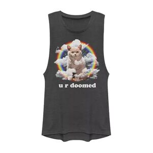 Unbranded Juniors' Cat Rainbow Clouds U R Doomed Graphic Muscle Tee, Girl's, Size: Medium, Grey