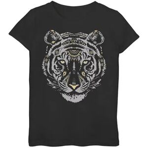 Licensed Character Girls 7-16 Tribal Tiger Head With Gold Flakes Graphic Tee, Girl's, Size: Medium, Black