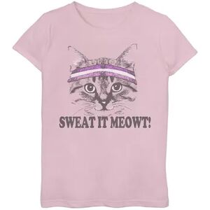 Licensed Character Girls 7-16 Sweat It Meowt Cat Head Sweat-Band Gym Pun Graphic Tee, Girl's, Size: XL, Pink