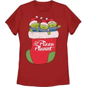 Disney Juniors' Disney/Pixar Toy Story Pizza Planet Aliens In Stocking Graphic Tee, Girl's, Size: Medium, Red