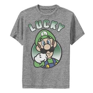 Licensed Character Boys 8-20 Nintendo Super Mario St. Patty's Lucky Luigi Portrait Graphic Tee, Boy's, Size: Medium, Grey
