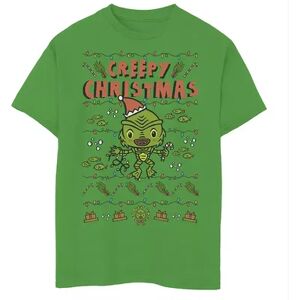 Licensed Character Boys 8-20 Universal Monsters Christmas Black Lagoon Creepy Christmas Graphic Tee, Boy's, Size: Medium, Green