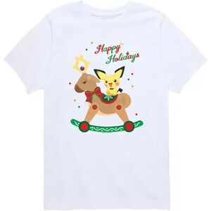 Licensed Character Boys 8-20 Pokémon Pikachu Happy Holidays Wooden Horse Tee, Boy's, Size: Large, White