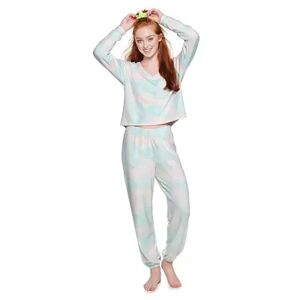 Juniors' SO Boxy Long Sleeve Pajama Top & Pajama Pants Set, Girl's, Size: XS, Multicolor