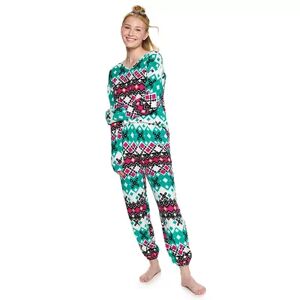 Juniors' SO Boxy Long Sleeve Pajama Top & Pajama Pants Set, Girl's, Size: Large, Natural
