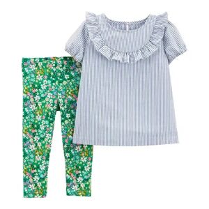 Toddler Girl Carter's 2-Piece Striped Top & Floral Capri Leggings Set, Toddler Girl's, Size: 4T, Blue Stripe