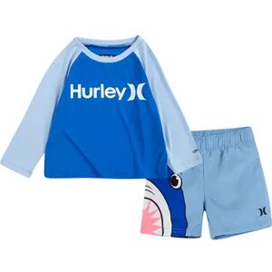 Hurley Baby Boys Hurley Long Sleeve Rash Guard & Shark Shorts Swim Set, Infant Boy's, Size: 18 Months, Light Blue