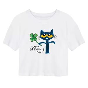 Licensed Character Juniors'Pete The Cat St. Patrick's Cropped Tee, Girl's, Size: Small, White