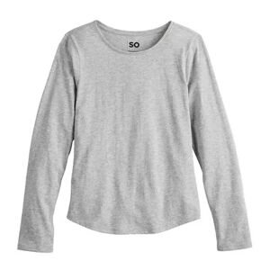 Girls 6-20 SO Long Sleeve Jersey Core Tee in Regular & Plus, Girl's, Size: Large (10/12), Med Grey