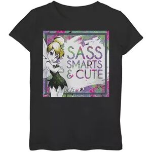 Disney Girls 7-16 Disney Peter Pan Tinkerbell Sass, Smarts & Cute Tropical Graphic Tee, Girl's, Size: Small, Black