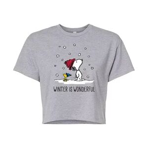 Licensed Character Juniors' Peanuts Winter Cropped Graphic Tee, Girl's, Size: XL, Med Grey