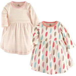 Touched by Nature Baby and Toddler Girl Organic Cotton Long-Sleeve Dresses 2pk, Feather, Toddler Girl's, Size: 2T, Med Pink