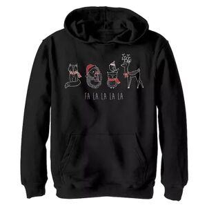 Licensed Character Boys 8-20 Christmas Animals Line Doodle Fa La La La Graphic Fleece Pullover Hoodie, Boy's, Size: XL, Black