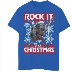 Licensed Character Boys 8-20 Marvel Guardians Of The Galaxy Rocket Rock It This Christmas Tee, Boy's, Size: Large, Med Blue