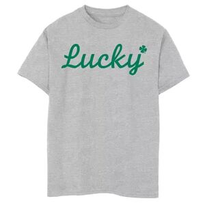 Licensed Character Boys 8-20 Dark Green Cursive Lucky Graphic Tee, Boy's, Size: Small, Grey
