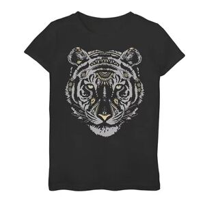 Licensed Character Girls 7-16 Tribal Tiger Head With Gold Flakes Graphic Tee, Girl's, Size: Large, Black