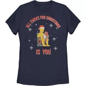 Juniors' Star Wars Christmas C-3PO All Ewoks For Christmas Is You Graphic Tee, Girl's, Size: Medium, Blue