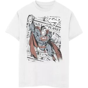 Licensed Character Boys 8-20 DC Comics Superman Daily Planet Background Poster Graphic Tee, Boy's, Size: Medium, White