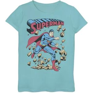 DC Comics Girls 7-16 DC Comics Superman Smash Rocks Vintage Poster Graphic Tee, Girl's, Size: Large, Blue