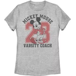 Licensed Character Disney's Mickey Mouse Juniors' Varsity Coach Graphic Tee, Girl's, Size: Medium, Grey