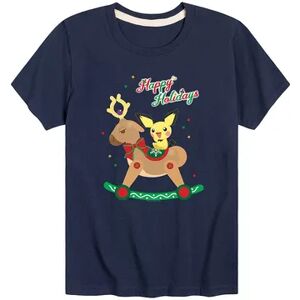 Licensed Character Boys 8-20 Pokémon Pikachu Happy Holidays Wooden Horse Tee, Boy's, Size: XL, Blue