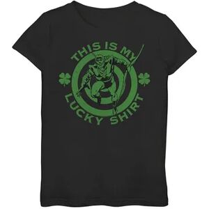 Licensed Character Girls 4-16 DC Comics St. Patrick's Day Green Arrow Lucky Graphic Tee, Girl's, Size: XL, Black