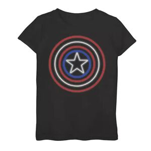 Marvel Girls 7-16 Marvel Captain America Avengers Shield Neon Light Graphic Tee, Girl's, Size: Medium, Black