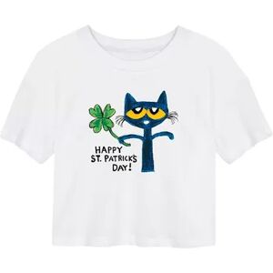 Licensed Character Juniors'Pete The Cat St. Patrick's Cropped Tee, Girl's, Size: Large, White