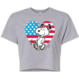 Licensed Character Juniors' Peanuts USA Heart Cropped Tee, Girl's, Size: XL, Med Grey