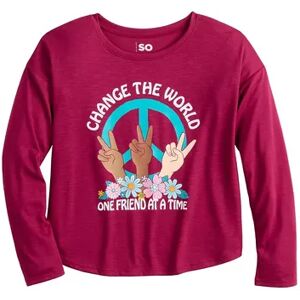 Girls 6-20 SO Long Sleeve Drop Shoulder Graphic Tee in Regular & Plus, Girl's, Size: Medium (8), Dark Pink