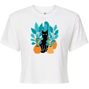 Licensed Character Juniors' Black Cat & Plants Cropped Graphic Tee, Girl's, Size: XL, White