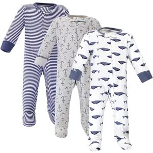 Touched by Nature Baby Organic Cotton Zipper Sleep and Play 3pk, Blue Whale, Infant Unisex, Size: 3-6 Months, Brt Blue