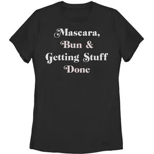 Unbranded Juniors' Mascara Bun & Getting Stuff Done Stacked Graphic Tee, Girl's, Size: Medium, Black