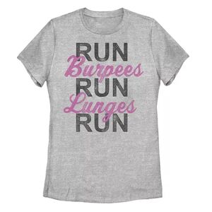 Unbranded Juniors' Run Burpees Run Lunges Run Word Stack Graphic Tee, Girl's, Size: Small, Grey