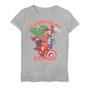 Marvel Girls 7-16 Marvel Avengers Celebrating My 5th Birthday Graphic Tee, Girl's, Size: Large, Grey