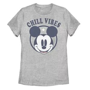 Licensed Character Disney's Mickey Mouse Juniors' Chill Vibes Graphic Tee, Girl's, Size: Small, Grey