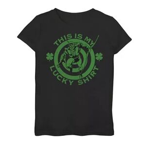 Licensed Character Girls 4-16 DC Comics St. Patrick's Day Green Arrow Lucky Graphic Tee, Girl's, Size: Small, Black