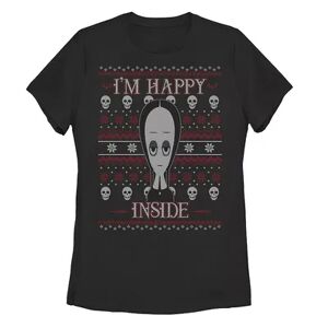 Licensed Character Juniors' The Addams Family Christmas Wednesday I'm Happy Inside Tee, Girl's, Size: XXL, Black