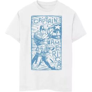 Licensed Character Boys 8-20 Marvel Captain America Woodcut Blue Portrait Graphic Tee, Boy's, Size: Medium, White