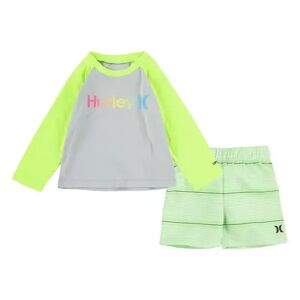 Toddler Boys Hurley Long Sleeve Graphic Rash Guard & Striped Shorts Swim Set, Toddler Boy's, Size: 2T, Brt Green