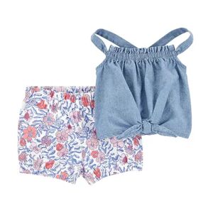 Baby Girl Carter's 2-Piece Chambray Tank & Floral Short Set, Infant Girl's, Size: Newborn, Blue Chambray