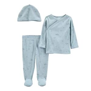 Baby Carter's 3-Piece Side-Snap Top & Pant Set, Infant Boy's, Size: 3 Months, Med Blue