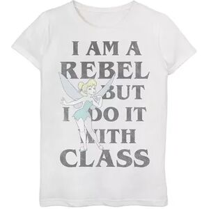 Disney Girls 7-16 Disney Peter Pan Tinkerbell I Am A Rebel But I Do It With Class Graphic Tee, Girl's, Size: Small, White