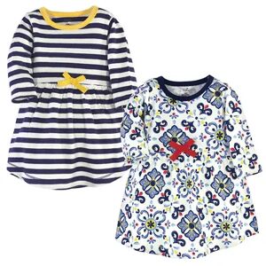 Touched by Nature Baby and Toddler Girl Organic Cotton Long-Sleeve Dresses 2pk, Pottery Tile, 12-18 Months, Toddler Girl's, Size: 6-9 Months, Brt Blue