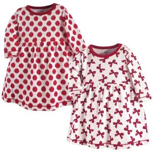 Touched by Nature Baby and Toddler Girl Organic Cotton Long-Sleeve Dresses 2pk, Bows, Toddler Girl's, Size: 6-9 Months, Brt Red