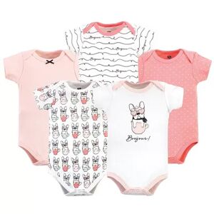 Hudson Baby Infant Girl Cotton Bodysuits 5pk, Bonjour Pink, Infant Girl's, Size: 6-9 Months, White