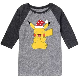 Pokemon Boys 8-20 Pokemon Pikachu Happy Graphic Raglan Tee, Boy's, Size: Medium, Dark Grey