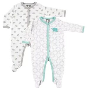 Luvable Friends Baby Cotton Snap Sleep and Play 2pk, Elephant, Infant Unisex, Size: 3-6 Months, Grey