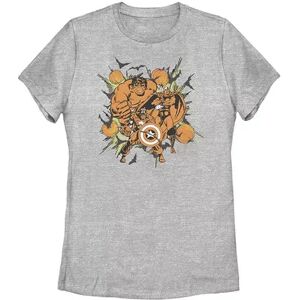 Licensed Character Juniors' Marvel Avengers Orange Hue Group Portrait Tee, Girl's, Size: Small, Grey