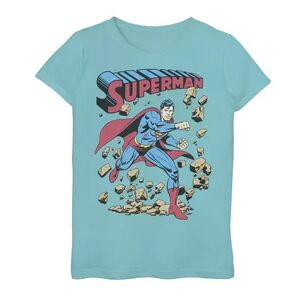DC Comics Girls 7-16 DC Comics Superman Smash Rocks Vintage Poster Graphic Tee, Girl's, Size: Medium, Blue